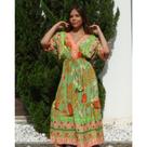 Vestido Longo Viscolinho Decote V Acinturada Morena - Verde
