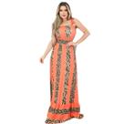 Vestido Longo Viscolycra Amarração Ombros Estampado Feminino