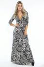 Vestido Longo Viscolycra Decotado Estampado Cinza F081