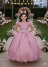 Vestido Longo Ysa Kids Ariane em Rosê com Babados e Pérolas Vestido Longo Ysa Kids Ariane em Rosê com Babados e Pérolas