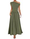 Vestido longo ZESICA Summer 2025 One Shoulder Army Green