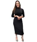 Vestido longuete Manga Longa Gola Alta Mini Fendas Laterais