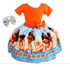 Vestido Luxo Infantil Princesa Meninas Moana Praia Tiara