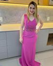Vestido luxo ITAVEST s/ manga longo cor rosa tecido cetim todo forrado TAM P Vestido luxo ITAVEST s/ manga longo cor rosa tecido cetim todo forrado TAM P