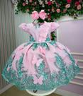 Vestido Luxo Marie Jardim Encantado Rosa e Verde Tiffany para Crianças