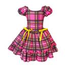 Vestido Luxo Temático Infantil Festa Junina São João Quadrilha Xadrez Pink e Preto