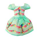 Vestido Luxo Temático Infantil Festa Junina Xadrez Verde