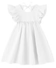 Vestido LYXIOF Toddler de algodão, linho, manga com babados, branco, 90 cm
