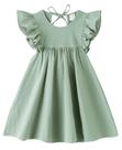 Vestido LYXIOF Toddler de algodão, linho, manga com babados, verde, 80 cm