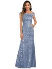 Vestido Mãe do Noivo YXFDKZIB com gola redonda azul sereia 8