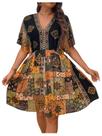Vestido MakeMechic Boho com decote em V, short de verão plus size, preto