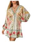 Vestido MakeMechic feminino com decote em V profundo, sem encosto, chiffon multicolorido