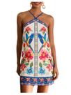 Vestido MakeMechic feminino, frente única, sem encosto, estampa tropical, mini