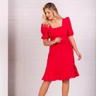 Vestido manga bufante capim rosa