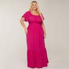 Vestido Manga Curta Plus Size Longo Acinturado Ajustável Ombro a Ombro Lastez Versátil Com Babado