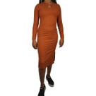Vestido Manga Longa com Degote em Gota Frontal com fenda Vestido Manga Longa com Degote em Gota Frontal com fenda