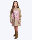 Vestido Manga Longa com Franjas Bege Ursinha Infantil Feminino Cinti 12862 Vestido Manga Longa com Franjas Bege Ursinha Infantil Feminino Cinti 12862