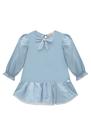 Vestido Manga Longa Curto Infantil Menina Azul Claro Laço Vestido Manga Longa Curto Infantil Menina Azul Claro Laço