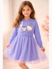 Vestido Manga Longa em Tule Hello Kitty Amigas Momi