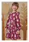 Vestido Manga Longa Vinho com Estampa Infanti