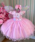 Vestido Marie Jardim Encantado Rosa Bebe Borboleta Branca