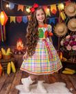 Vestido Marie Junino Luxo Dois Corações Laranja - Estilo Caipira para Festas Juninas