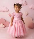 Vestido Marie Rosa Bebê Bolinhas com Laço e Gola Redonda Vestido Marie Rosa Bebê Bolinhas com Laço e Gola Redonda
