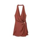 Vestido Marrom Sem Costas E Sem Mangas Com Gola Halter Para Mulheres, Vestido Sexy E Chic Para