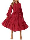 Vestido MASCOMODA 2024, outono, manga comprida, decote em V, vermelho