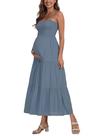 Vestido Maternidade Maxi ZucHugzo sem alça Cinza Azul Vestido Maternidade Maxi ZucHugzo sem alça Cinza Azul