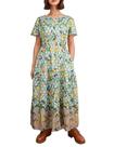 Vestido maxi ACCPUR feminino de verão boho floral com decote em V verde