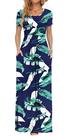 Vestido maxi AUSELILY feminino de manga curta solta estampado azul