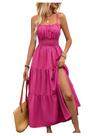 Vestido maxi BEAUDRM Summer Women Milkmaid rosa choque tamanho S-XXXXL