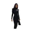 Vestido Maxi Bodycon Preto De Manga Longa Com Gola Alta Para Mulheres, Moda Casual, Streetwear,