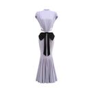 Vestido Maxi Branco E Roxo Sem Costas Com Laço E Renda, Sem Mangas, Elegante E Sexy, Com Recortes,
