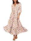 Vestido maxi BWQ com estampa floral com decote em V e meia manga para mulheres