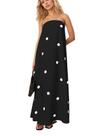Vestido maxi calbático feminino de bolinhas sem alças de verão A Line