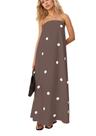 Vestido maxi calbático feminino de bolinhas sem alças de verão