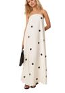 Vestido maxi calbático feminino de bolinhas sem alças de verão