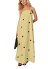 Vestido maxi calbático feminino de bolinhas, sem alças, sem encosto
