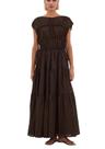 Vestido maxi calbático feminino plissado franzido em camadas sem mangas