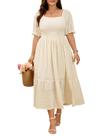 Vestido maxi CICIDUDU Plus Size de verão para mulheres curvilíneas, bege Vestido maxi CICIDUDU Plus Size de verão para mulheres curvilíneas, bege