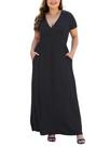 Vestido maxi COSSEN feminino plus size com decote em V com bolsos preto