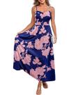 Vestido maxi CUPSHE de verão com alça espaguete franzida, floral marinho
