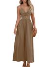Vestido maxi CUPSHE feminino com decote em V, sem mangas, praia, café de verão
