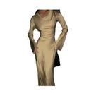 Vestido Maxi De Cetim Para Mulheres Com Cintura Ajustável, Decote Redondo E Mangas Flare, Vestido De