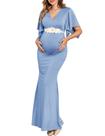 Vestido maxi de maternidade AISWI Maxi com faixa de flores azul claro XXL
