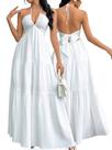 Vestido Maxi de Verão Narecte com Decote Halter e V Branco Tamanho L Vestido Maxi de Verão Narecte com Decote Halter e V Branco Tamanho L