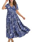 Vestido maxi de verão YESNO casual floral com decote em V Swing 3GG EVF CR488