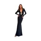 Vestido Maxi Feminino Com Decote Em V Profundo E Manga Longa, Alta Elasticidade, Elegante Para